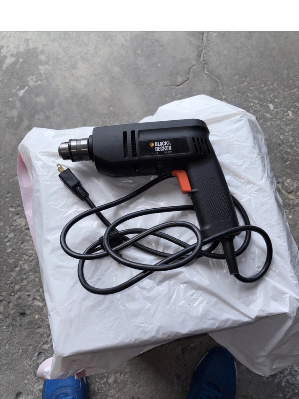 Black & Decker Corded Drill in Black with Orange Trigger